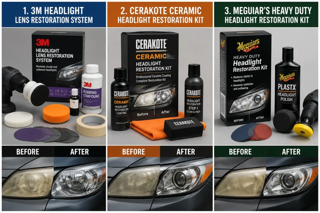 Meguiars Heavy Duty Headlight Restoration Kit removing oxidation from car headlights