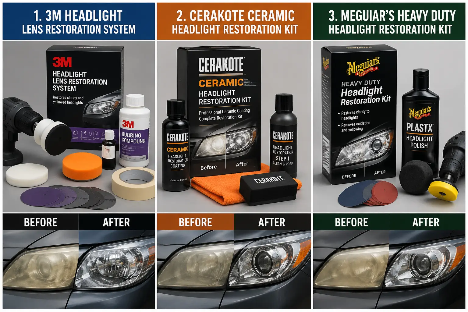 Meguiars Heavy Duty Headlight Restoration Kit removing oxidation from car headlights